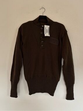 Mitt’s Nitts Military Issued Sweater Mens Brown Henley Knit 100% Wool